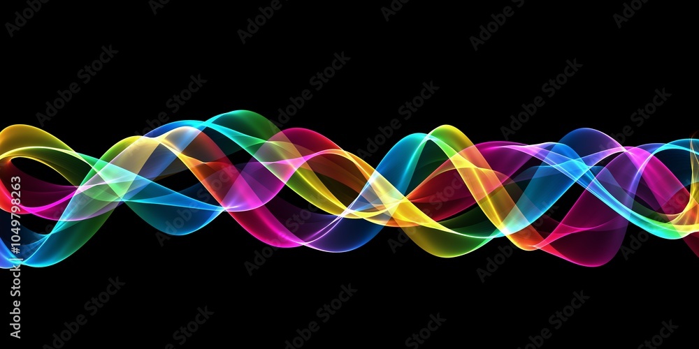 Poster vibrant sound waves in abstract colorful motion on dark background - dynamic data visualization and 