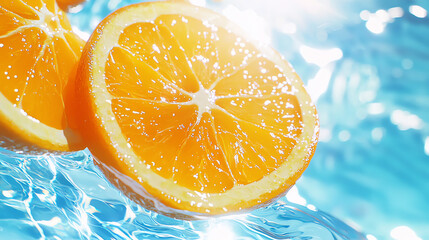 Orange segments floating in crystal-clear water