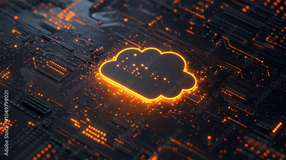 Poster cloud computing symbol on a circuit board