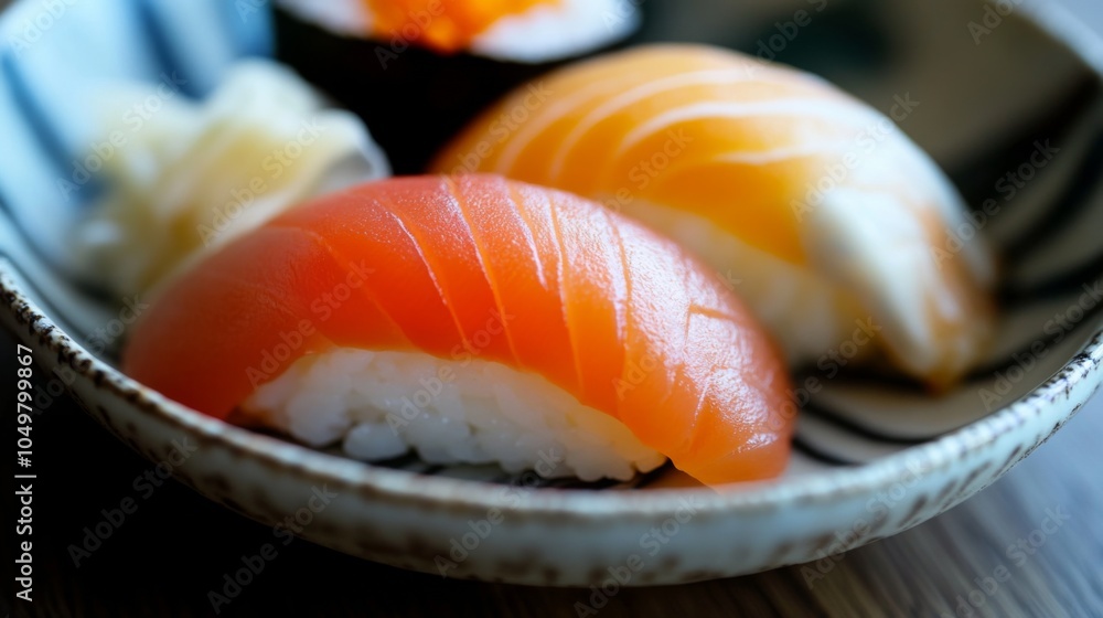 Poster delicate sashimi with soft light and minimalist style
