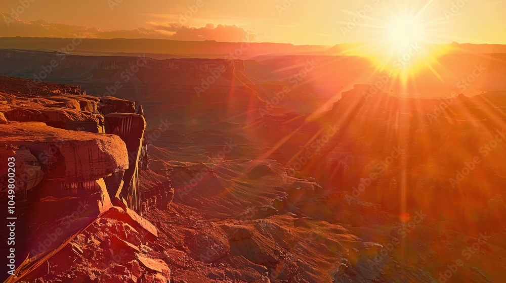 Poster a mesmerizing view of a high-altitude desert canyon with dramatic, sculpted rock formations and a ra