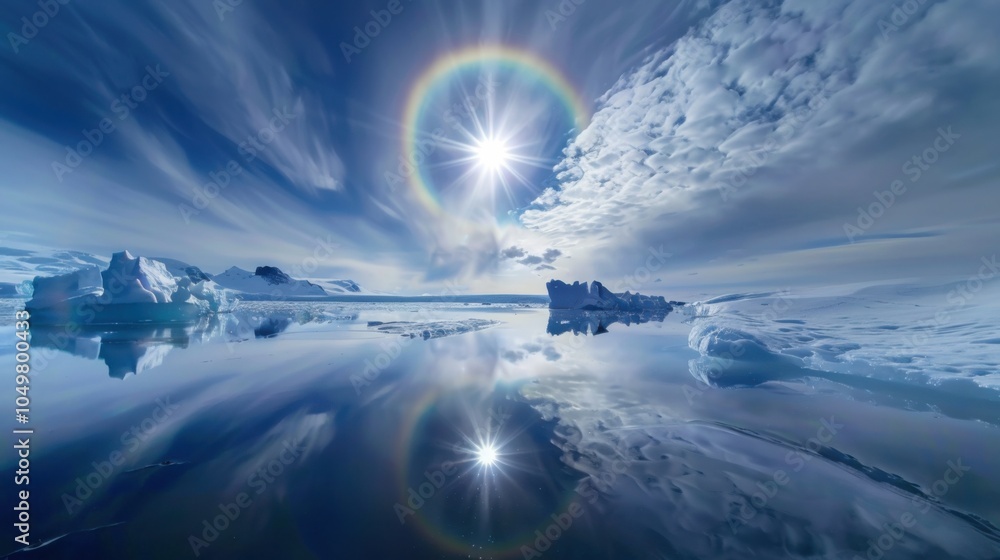 Poster a mesmerizing view of a high-altitude glacier lagoon with floating, translucent icebergs and a rare,