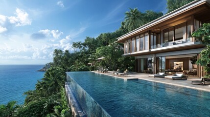 Fototapeta premium A luxurious resort in Phuket, with infinity pools overlooking the ocean and tropical gardens