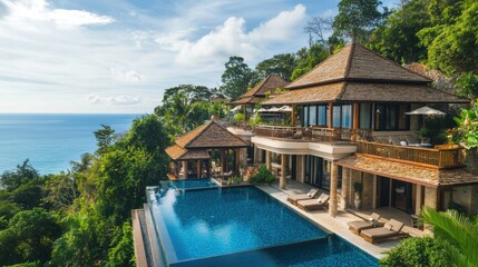 Fototapeta premium A luxurious resort in Phuket, with infinity pools overlooking the ocean and tropical gardens