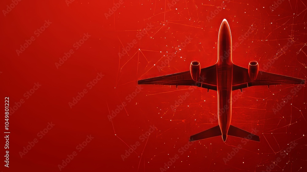 Aufkleber red digital airplane with networking lines abstract plane on red technology background.