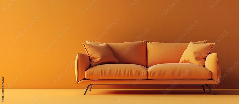 Aufkleber mockup page branding on an orange fabric sofa stationery collection. with copy space image. place fo