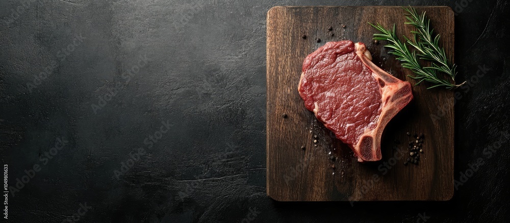 Leinwandbilder idea of preparing a meat steak against a dark background from a top view. with copy space image. pla
