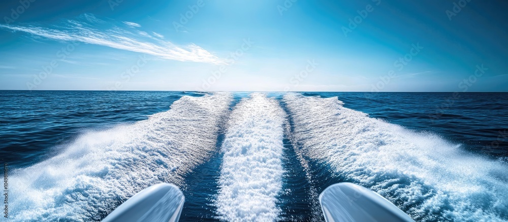 Poster Image of a yacht s wake in the sea while sailing at a high speed. with copy space image. Place for adding text or design