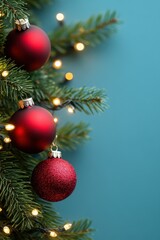 Fototapeta premium Festive Christmas Tree Ornaments on Blue Background