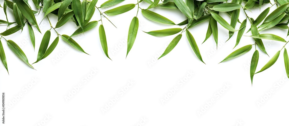 Poster close up top view of bamboo leaves isolated against a white background a green leaf pattern texture 