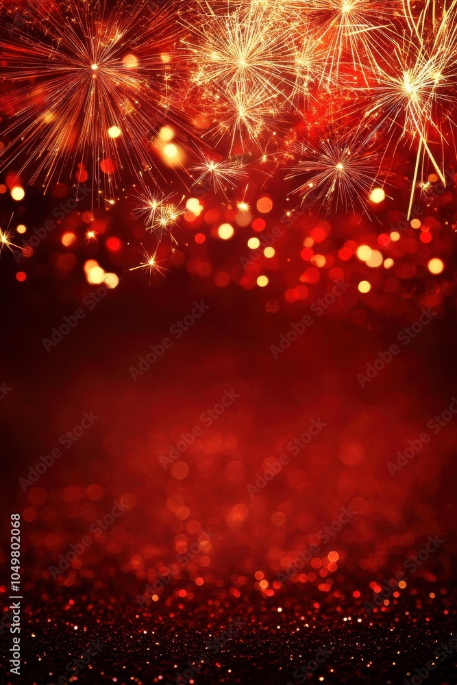 Aufkleber dazzling red fireworks exploding against a glittering background