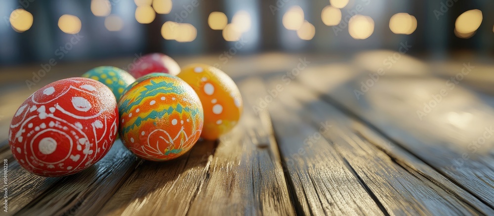 Aufkleber Easter eggs on a wooden surface. with copy space image. Place for adding text or design