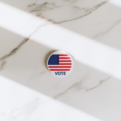Fototapeta premium Election badge with a reflective surface and American flag design, the word 