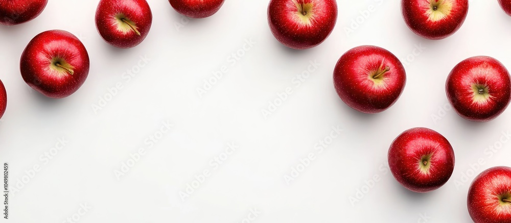 Leinwandbilder Flat lay featuring red apples on a white background with room for text. with copy space image. Place for adding text or design