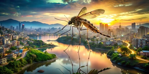 Double Exposure Photography of Mosquitoes Highlighting Diseases Like Dengue, Zika, Malaria, and Encephalitis - Awareness and Impact on Global Health