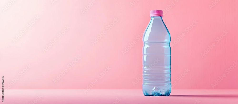 Poster blue clear empty plastic bottle on a pink background. with copy space image. place for adding text o