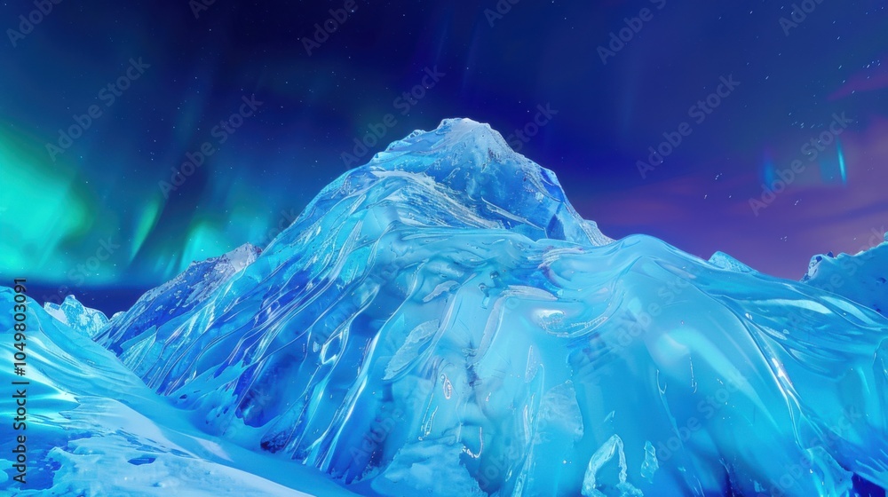 Poster a mesmerizing view of a high-altitude ice dome with transparent ice columns and a rare, deep blue au