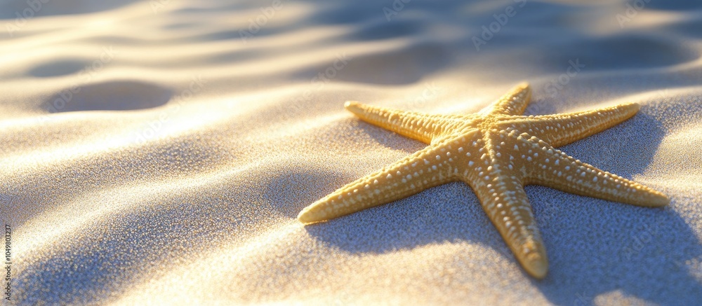Aufkleber The yellow starfish rests on a sandy beach Room for text. with copy space image. Place for adding text or design