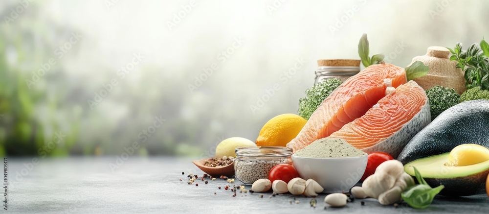 Poster Keto diet food ingredients collection Focused selection Nature. with copy space image. Place for adding text or design