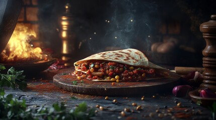 Elegant Quesadilla with Smoky Background and Spices