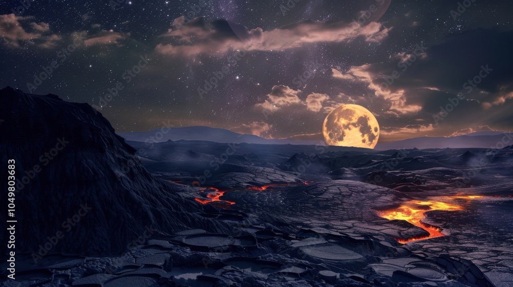 Poster a mesmerizing view of a high-altitude plateau with ancient volcanic craters and sprawling lava field
