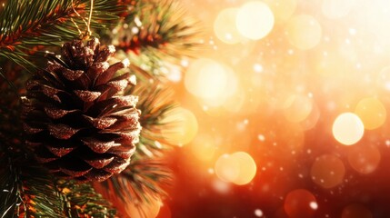 Obraz premium Festive Pine Cone and Lights in Christmas Tree