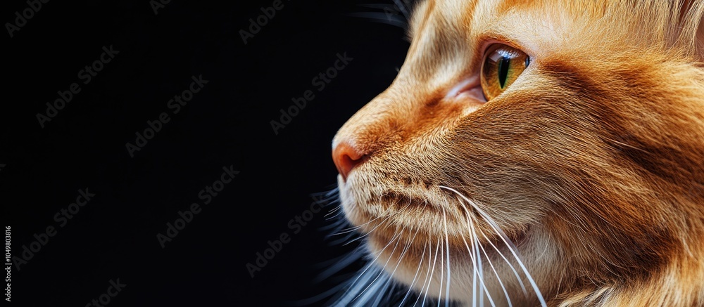 Poster close up portrait of a fluffy ginger cat with copy space