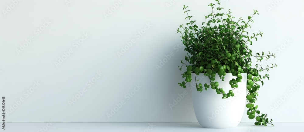 Leinwandbilder new green trailing plant in a white pot set against a white background. with copy space image. place