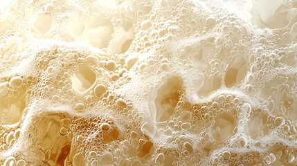 Obraz premium Close-up of foamy beer with bubbles and condensation.
