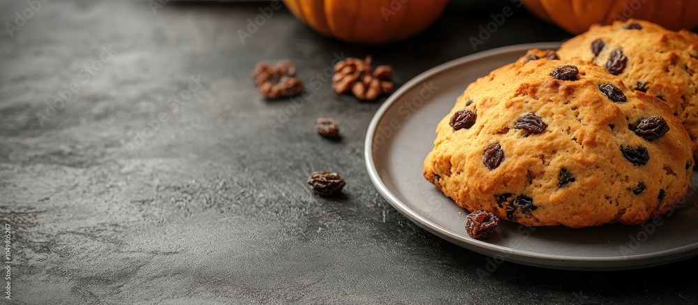 Leinwandbilder pumpkin and raisin scone. with copy space image. place for adding text or design