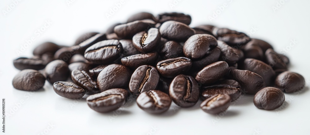 Aufkleber dark coffee pile of dark coffee beans on a white surface close up shot selective focus. with copy sp