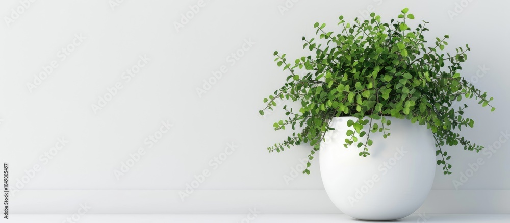 Leinwandbilder new green trailing plant in a white pot set against a white background. with copy space image. Place for adding text or design