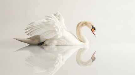 Obraz premium Elegant white swan with reflection on water