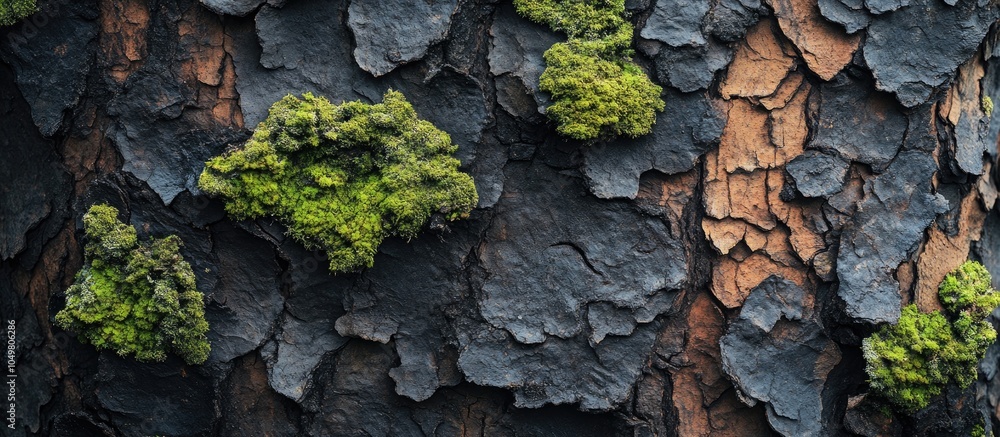 Aufkleber texture of aged tree bark adorned with green moss close up copy space