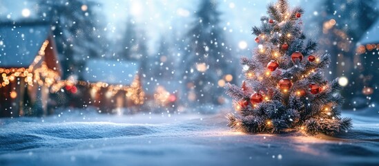 Digital composite featuring merry Christmas text on a Christmas backdrop. with copy space image. Place for adding text or design