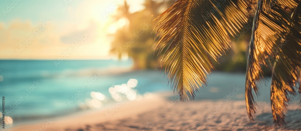 Aufkleber Summer sky backdrop features beautiful nature at a tropical beach with bokeh sunlight evoking a vacation blur. with copy space image. Place for adding text or design