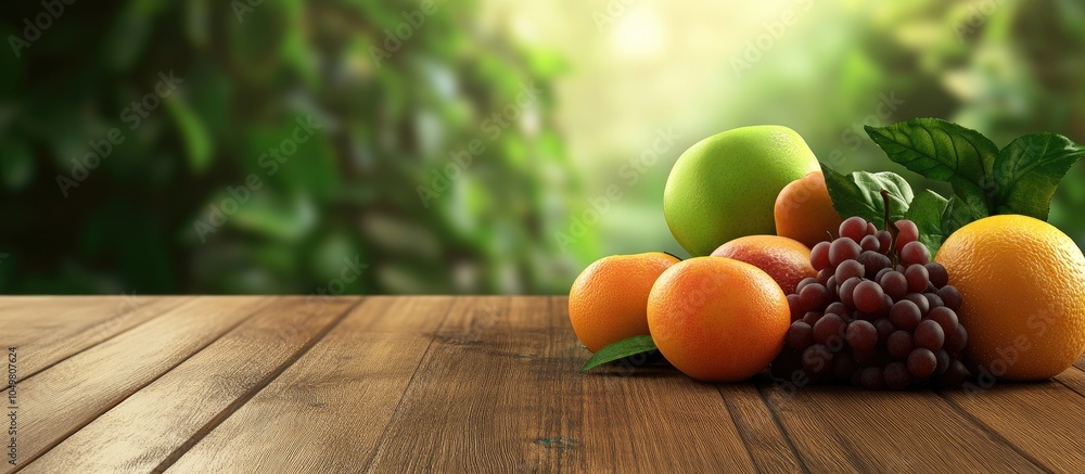 Leinwandbilder fruits on a wooden table. with copy space image. place for adding text or design