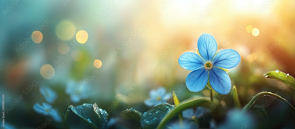 Fototapete charming tiny blue flower lovely spring environment. with copy space image. place for adding text or