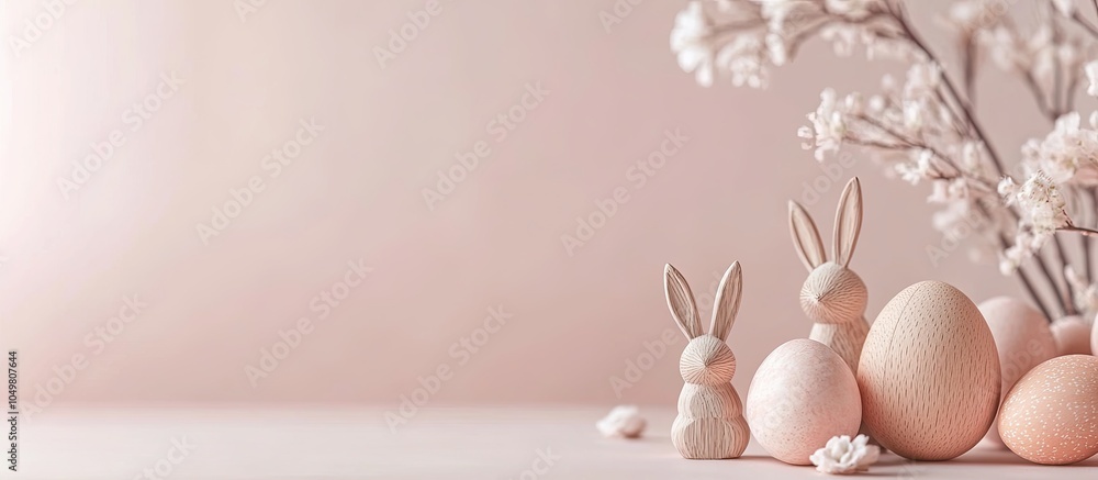 Aufkleber easter arrangement featuring traditional decorations wooden decorative eggs and rabbit figures set a