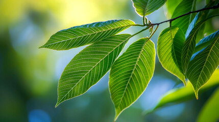 Close-up of green leaves with sunlight shining through. (2)