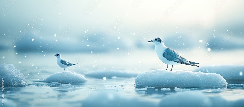 Aufkleber birdwatching amidst floating ice in winter. with copy space image. place for adding text or design