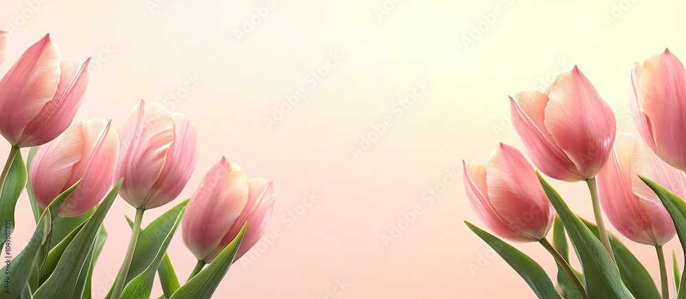 Leinwandbilder background featuring spring flowers with space for text pink tulips in the backdrop. with copy space