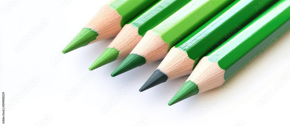 Poster Green pencils on a white background. with copy space image. Place for adding text or design