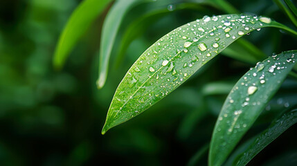 Close-up of green leaves with water droplets.