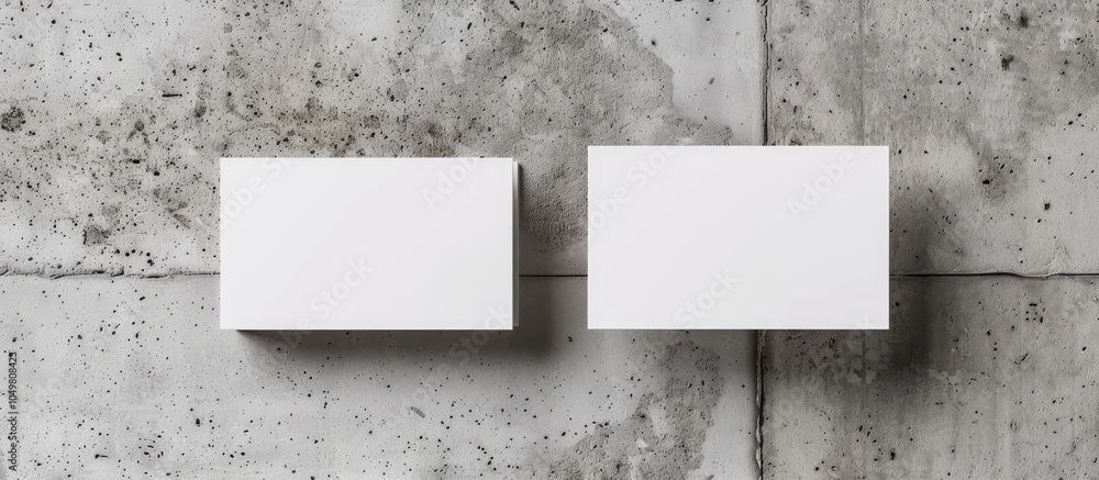 Poster blank white business cards set against a concrete background mockup for brand identity. with copy sp