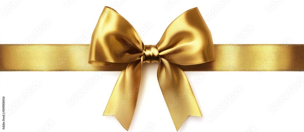 Poster golden satin gift bow separated on white. with copy space image. Place for adding text or design