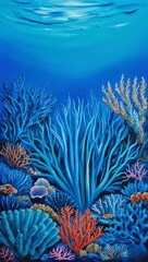 Naklejka premium painting of a Cobalt blue bright turquoise depict vibrant underwater coral