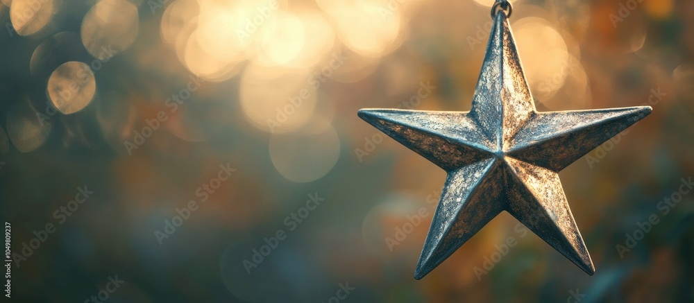 Fototapete close up of a metal star with a bokeh background and selective focus. with copy space image. place f