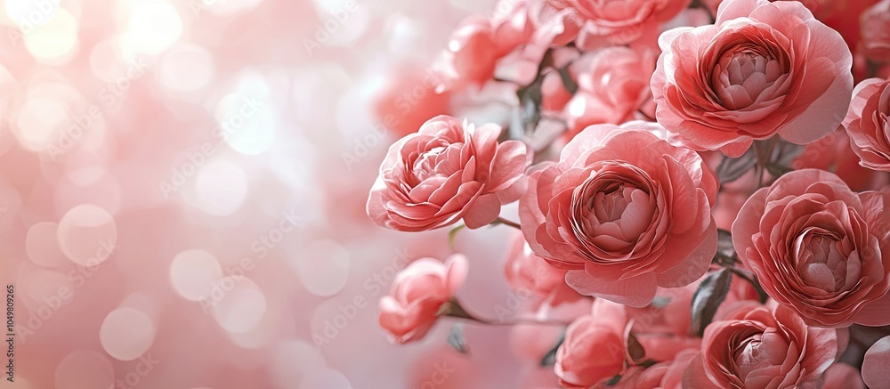 Poster Rosy pink blooms. with copy space image. Place for adding text or design