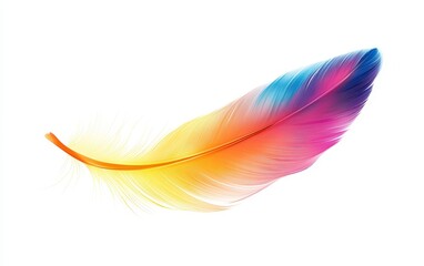 Obraz premium Colorful Feather: A single, vibrant feather with rich color gradients, creating a soft texture on a white background 
